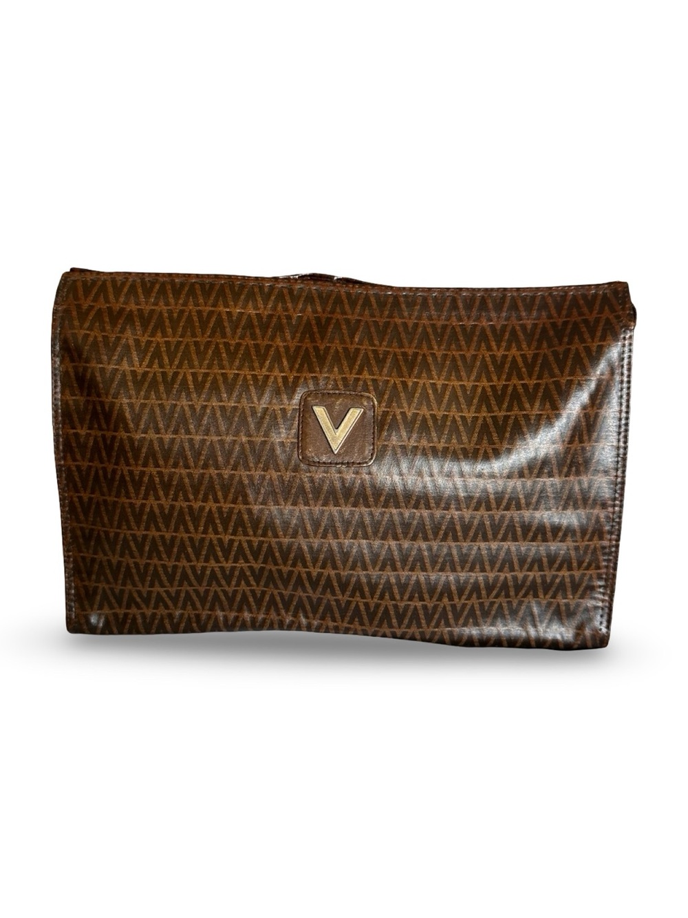Mario Valentino Brown V Monogram Leather Clutch Bag Unisex Mens Womens